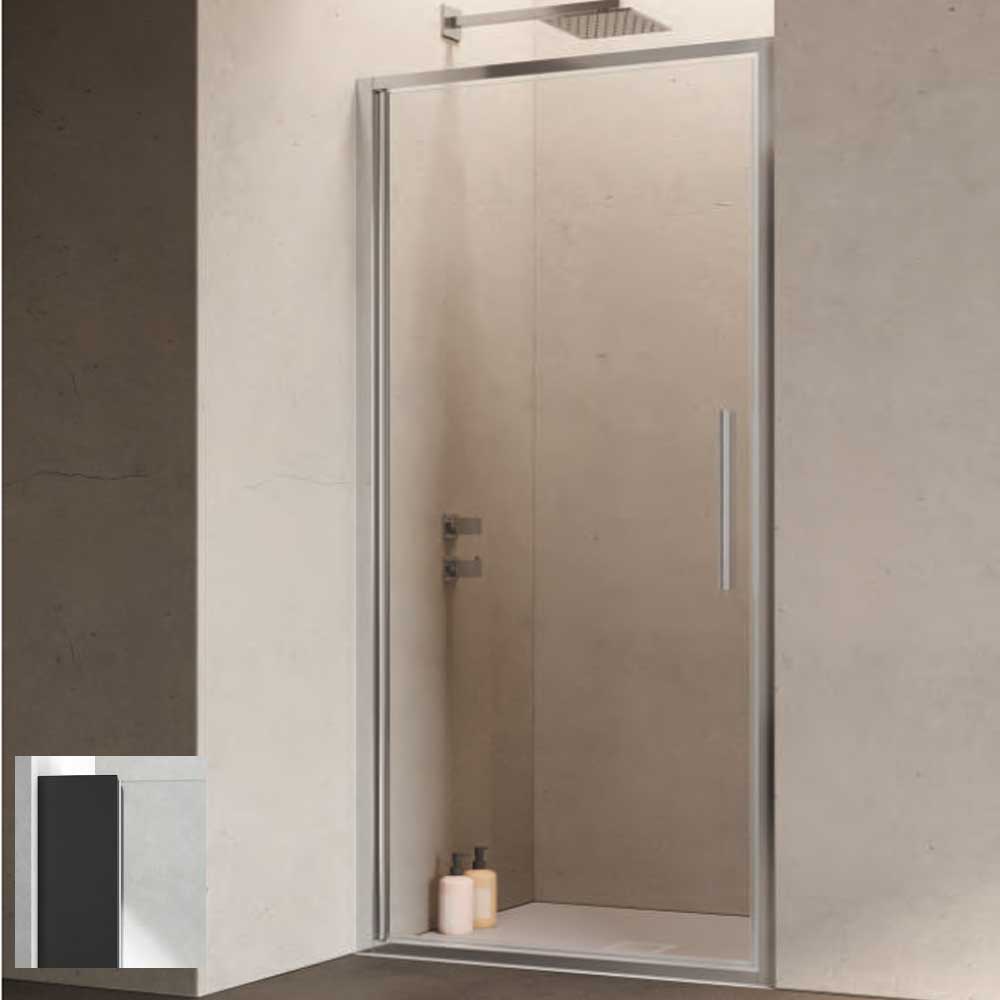 Porta doccia con Battente Pivot da cm 90 con Profilo in Alluminio Nero e Cristallo 6 mm Trasparente Anticalcare Hexa by SAMO