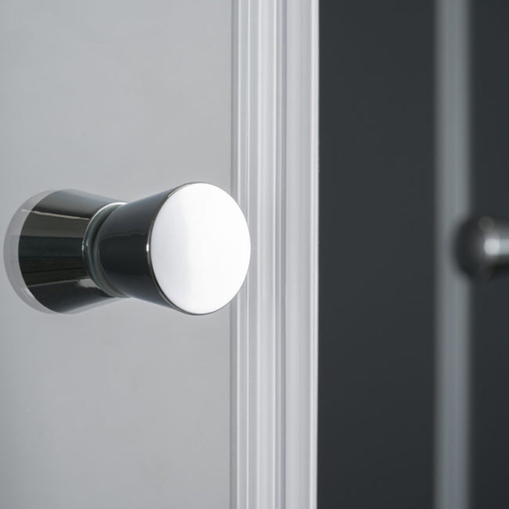 Porta doccia nicchia da 85 cm Iris con apertura saloon in cristallo trasparente da 6 mm