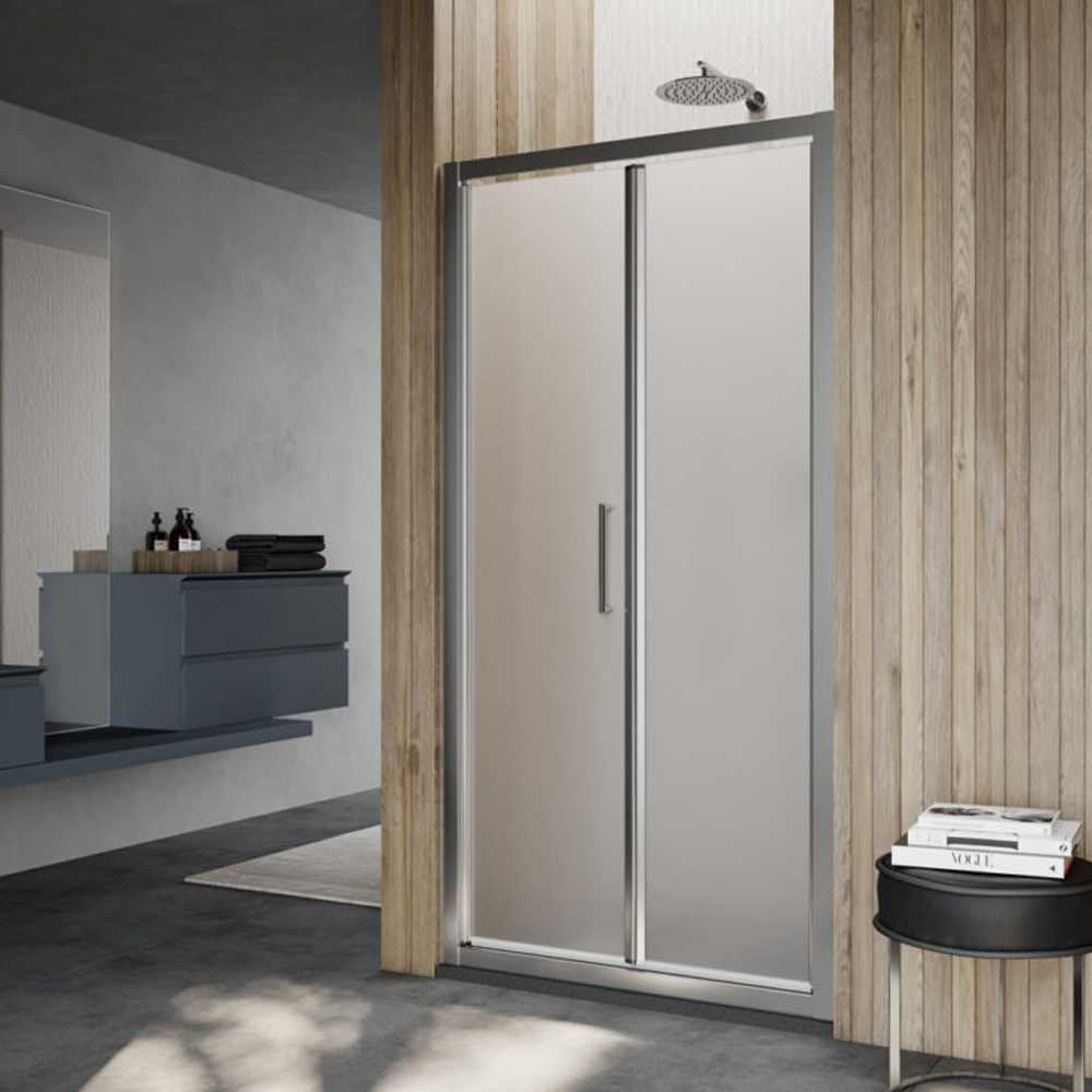 Porta doccia modello Minerva con apertura a soffietto da 80 cm in cristallo opaco 6 mm