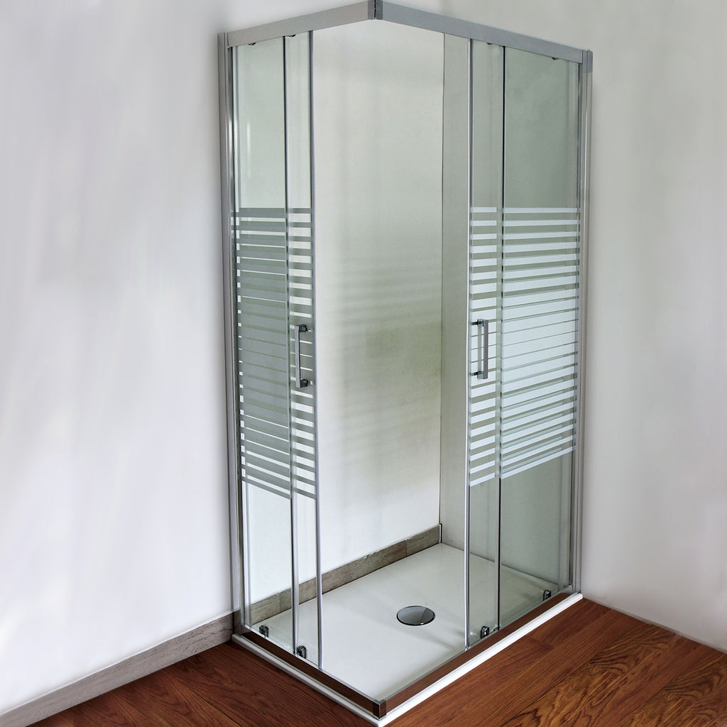 Box doccia Iconic cm 80x90 con apertura scorrevole angolare in vetro anticalcare Smart Clean serigrafato 6 mm
