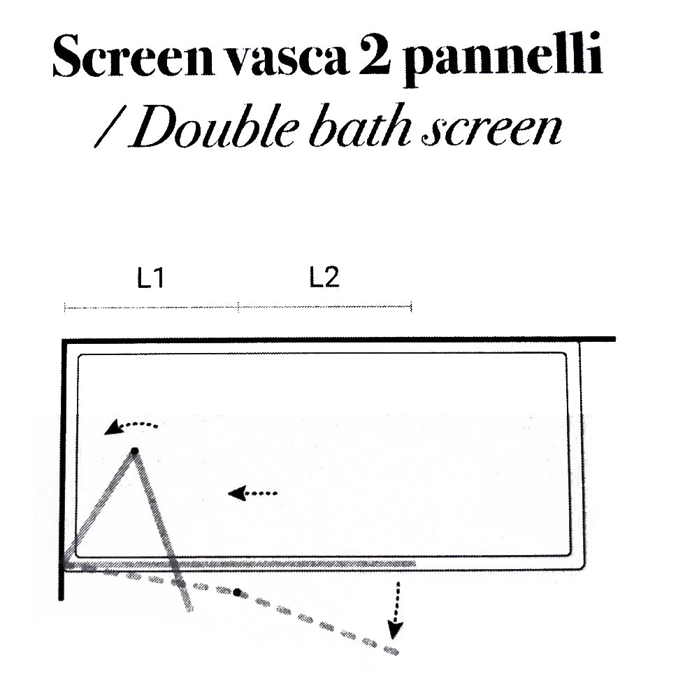 Parete Vasca a due pannelli cm 120 in cristallo trasparente da 6 mm temperato modello Ermes
