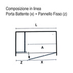Porta doccia nicchia cm 140 Ermes con pannello fisso cm 70+ porta battente cm 70 in cristallo temperato mm 6