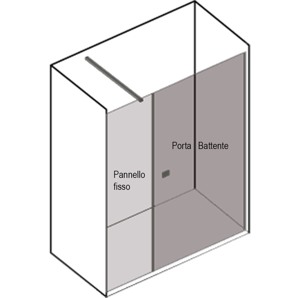 Porta doccia nicchia cm 140 Ermes con pannello fisso cm 70+ porta battente cm 70 in cristallo temperato mm 6