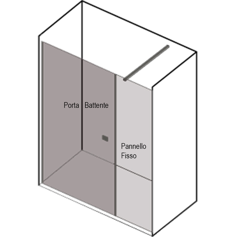 Porta doccia in linea cm 170 Ermes con pannello fisso cm 90+ porta battente cm 80 in cristallo temperato mm 6