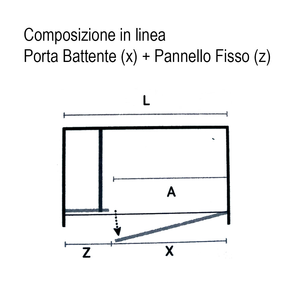 Porta doccia in linea cm 170 Ermes con pannello fisso cm 90+ porta battente cm 80 in cristallo temperato mm 6