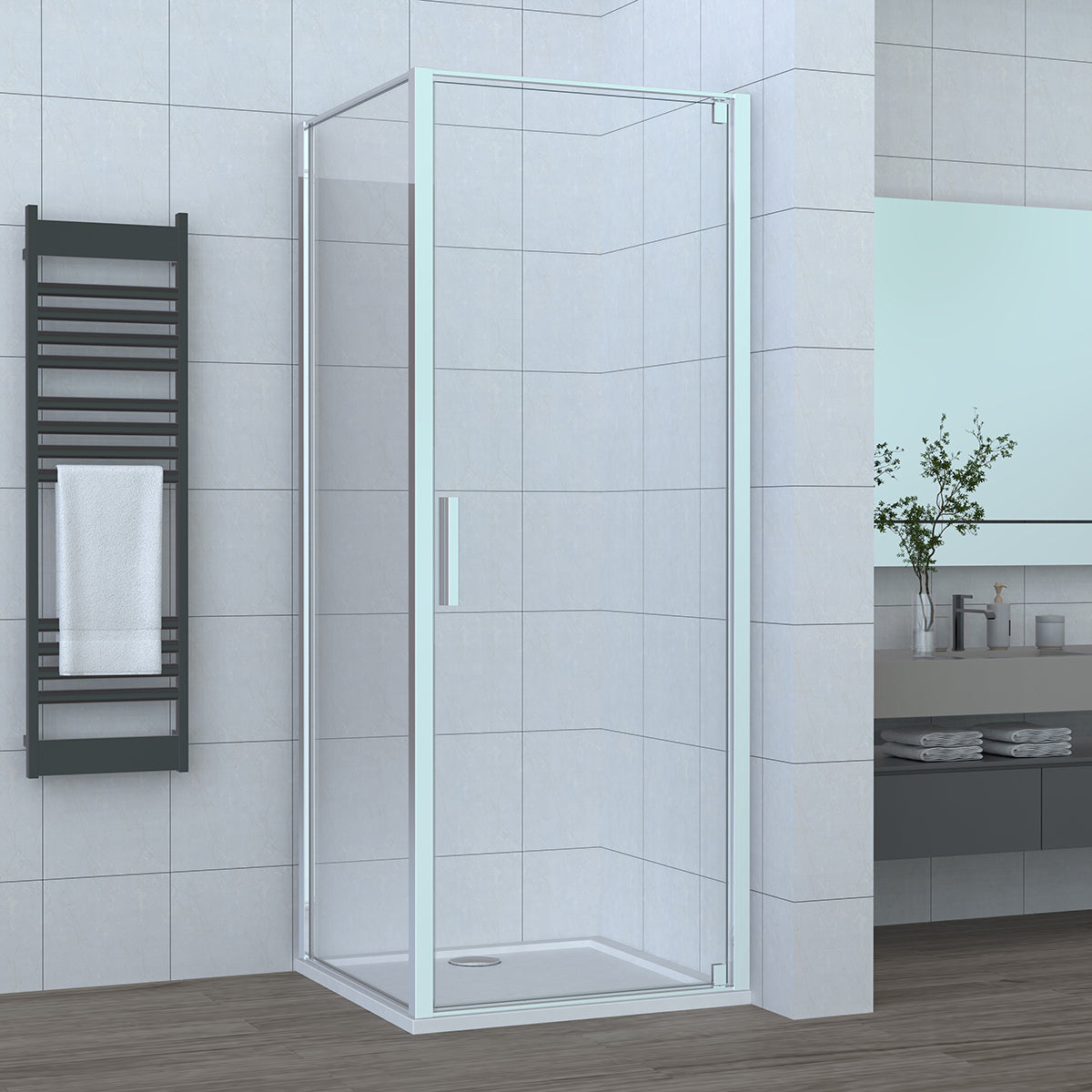 Box doccia angolare reversibile DocciaGo serie Satin con porta pivotante e parete fissa 75x80 - Cromo