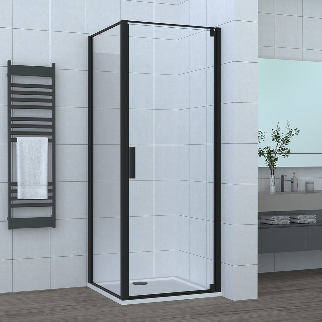 Box doccia angolare reversibile DocciaGo serie Satin con porta pivotante e parete fissa 80x100 - Nero