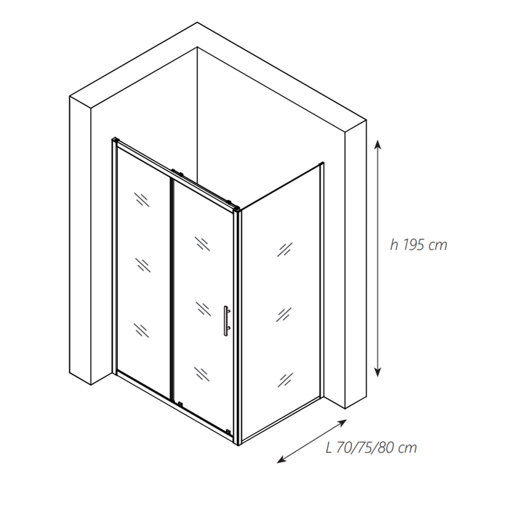 Box doccia angolare DocciaGo serie Sound con parete fissa 75 cm e porta scorrevole 120 cm - Cromo