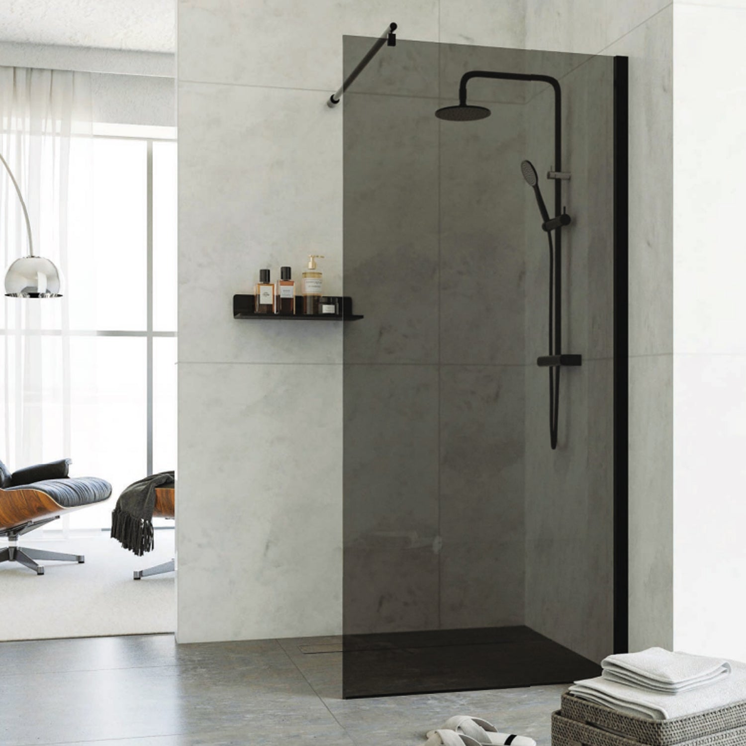 Parete doccia Walk-In assemblata DocciaGo serie Clover 80 cm - Nero/Trasparente