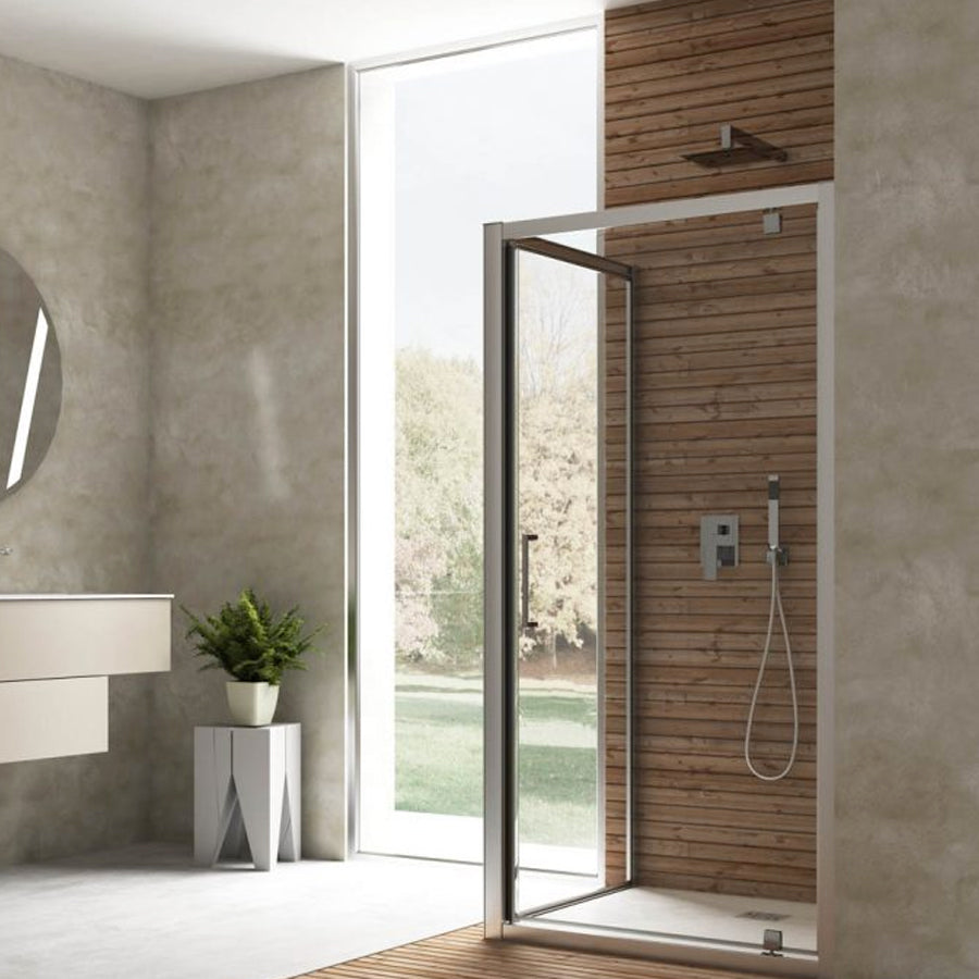 Porta doccia con apertura battente da 95 cm in cristallo trasparente 6 mm modello Minerva