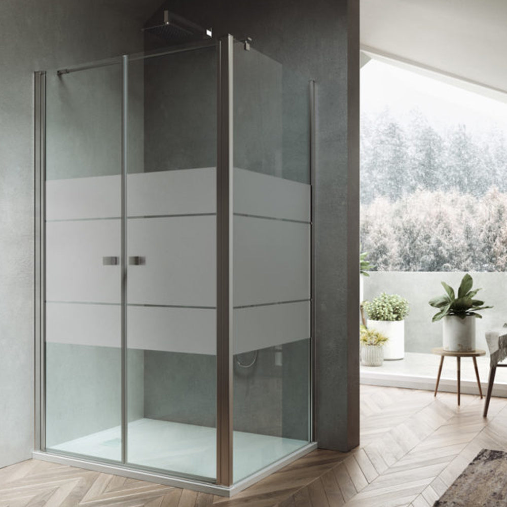 Porta doccia modello Ermes con apertura saloon da 95 cm cristallo serigrafato 6 mm temperato