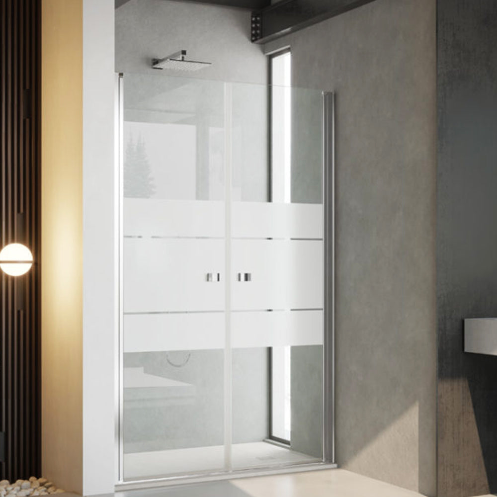 Porta doccia modello Ermes con apertura saloon da 85 cm cristallo serigrafato 6 mm temperato