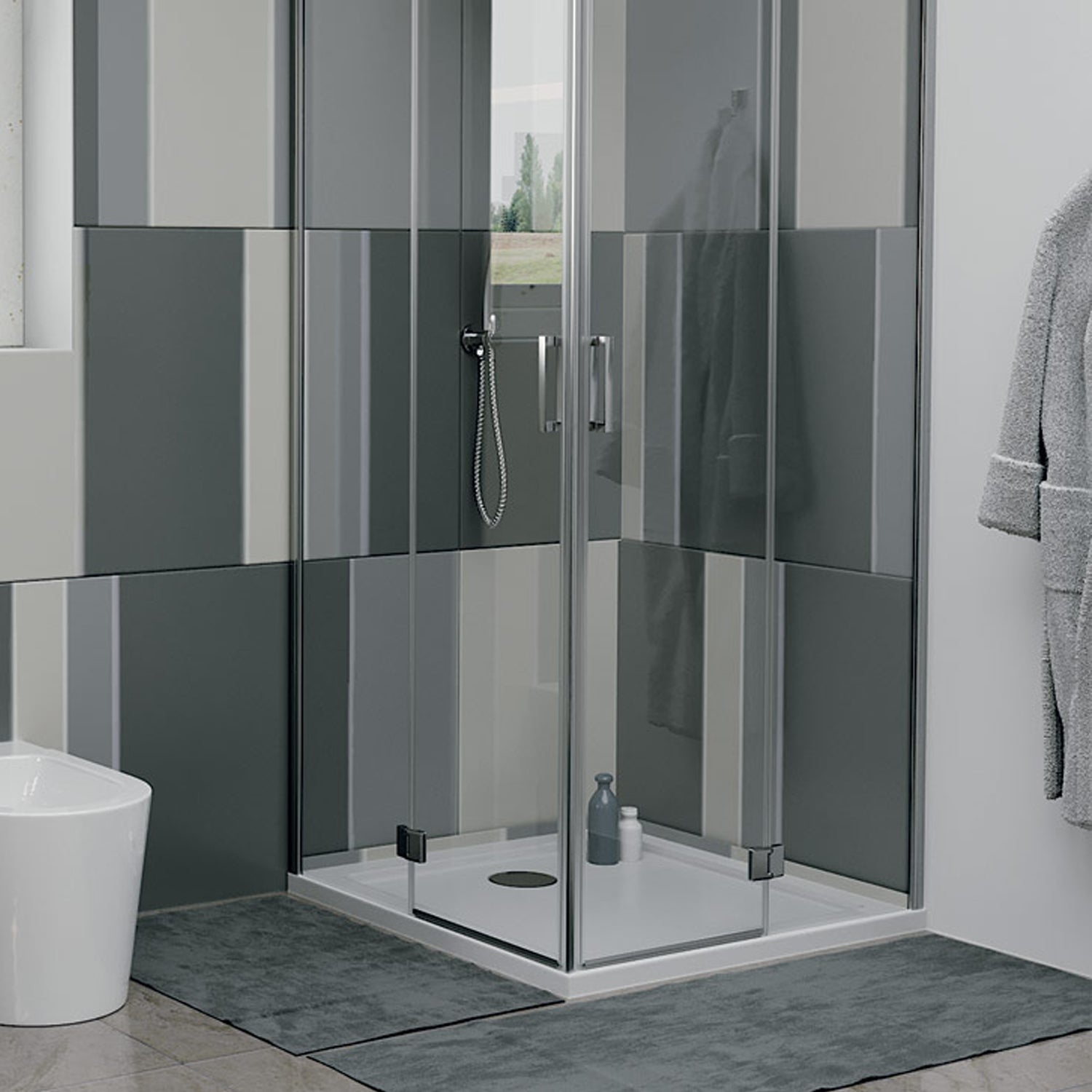 Box doccia angolare con doppia porta battente DocciaGo serie Flow 110x120 cm - Cromo