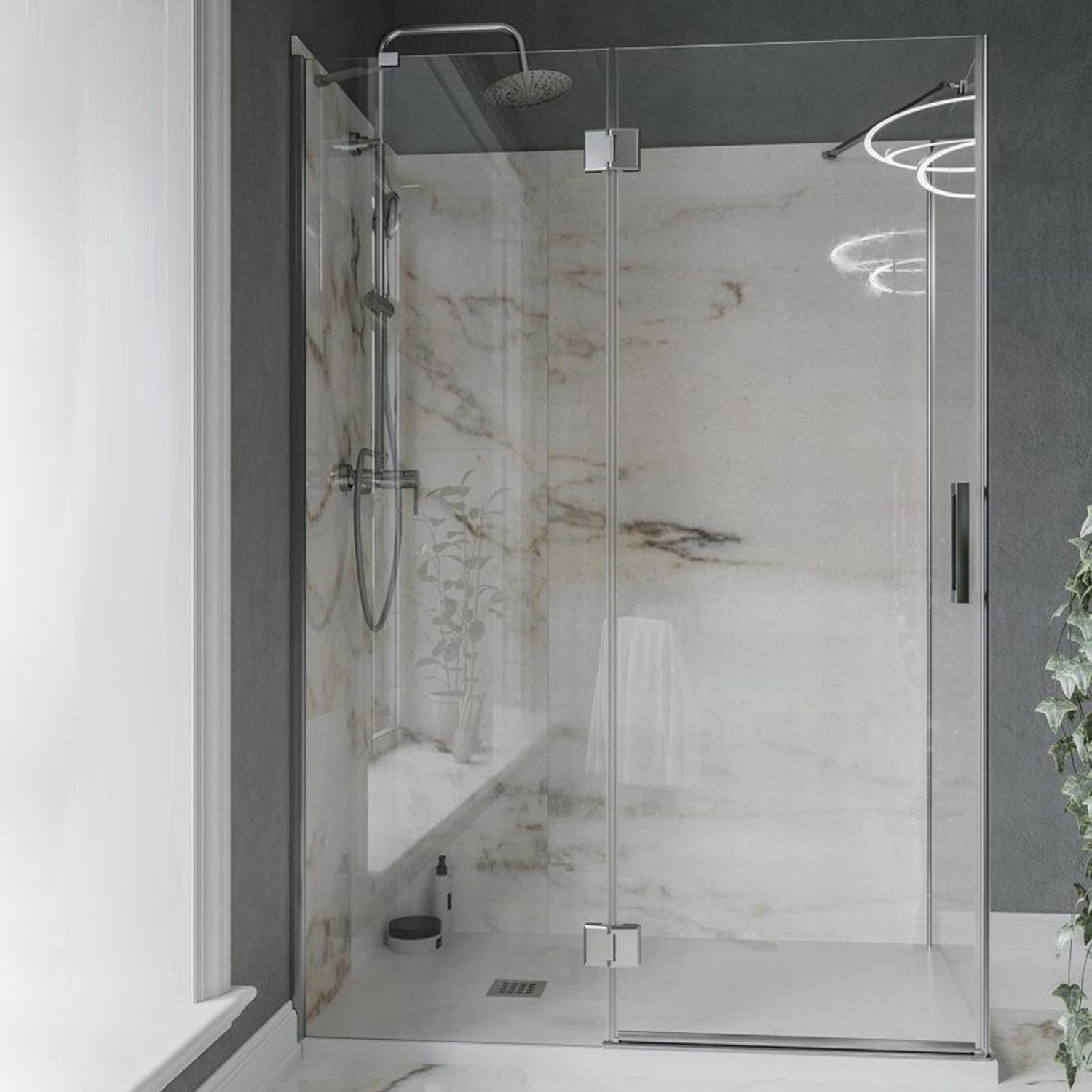 Box doccia angolare con porta battente e parete fissa DocciaGo serie Flow 130x70 cm â€“ Cromo