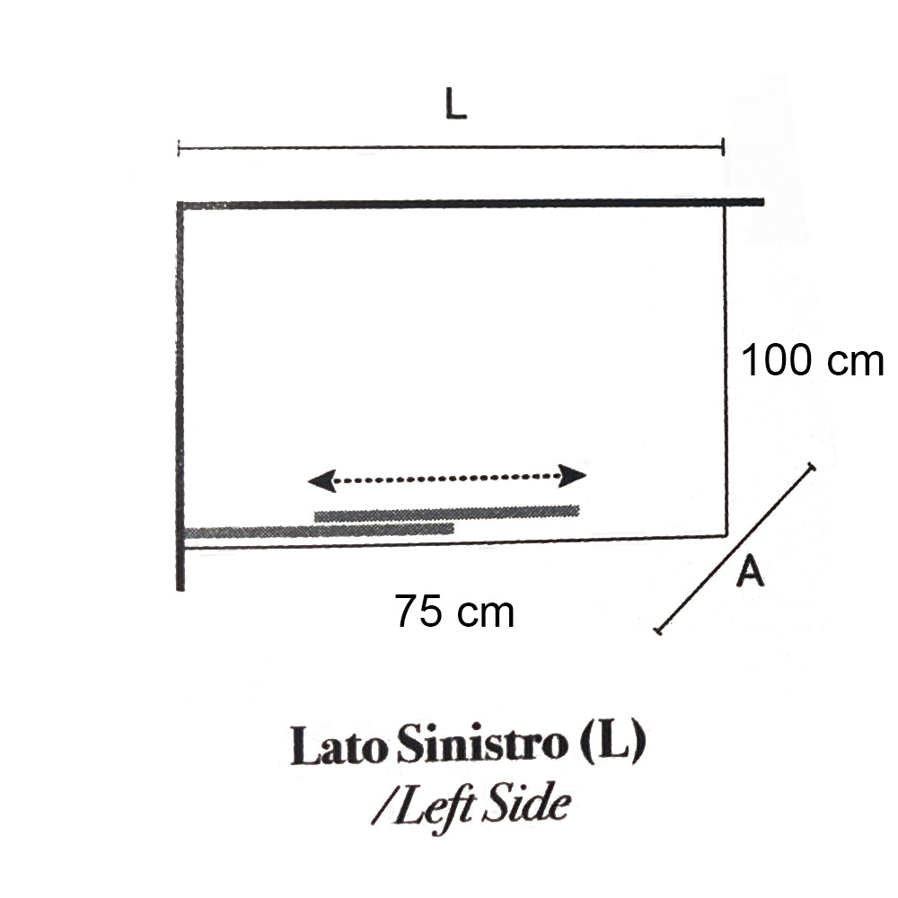 Box doccia rettangolare con apertura angolare cm 75x100 modello Lauren in cristallo temperato mm 8 -LATO SINISTRO