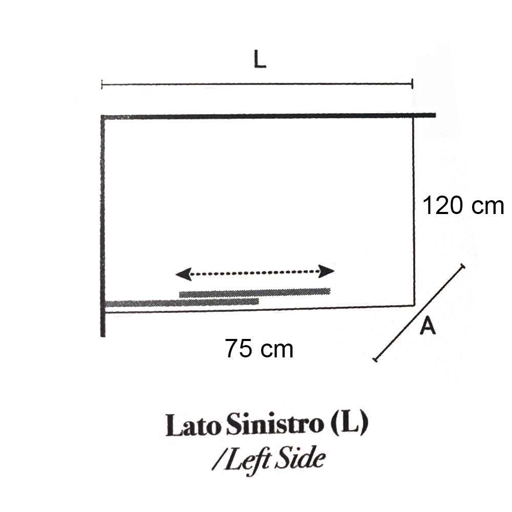 Box doccia rettangolare con apertura angolare cm 75x120 modello Lauren in cristallo temperato mm 8 -LATO SINISTRO