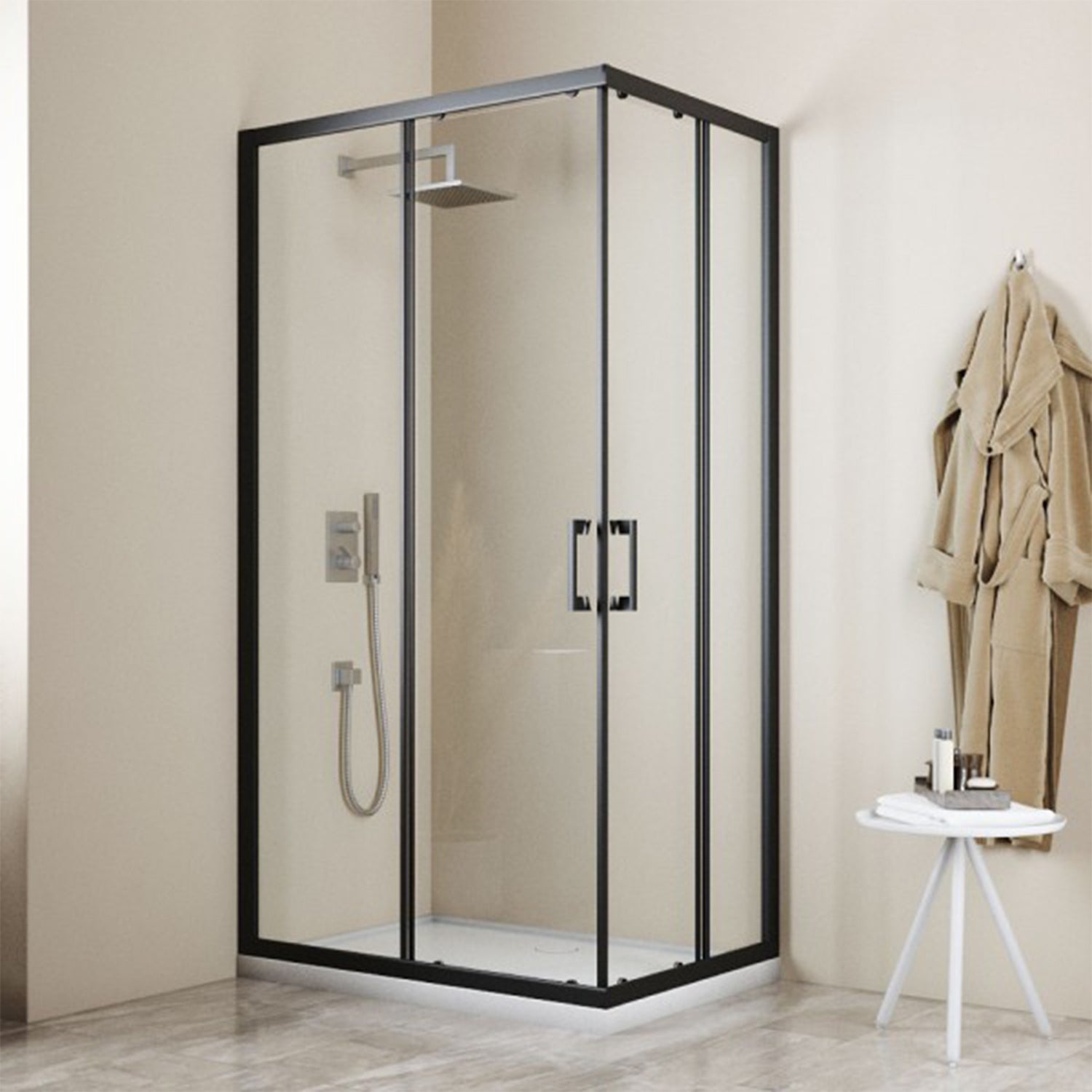Box doccia angolare scorrevole DocciaGo Space 70x80 cm H.195 in vetro temperato 6 mm trasparente - Nero Opaco