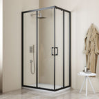 Box doccia angolare scorrevole DocciaGo Space 80x90 cm H.195 in vetro temperato 6 mm trasparente - Nero Opaco