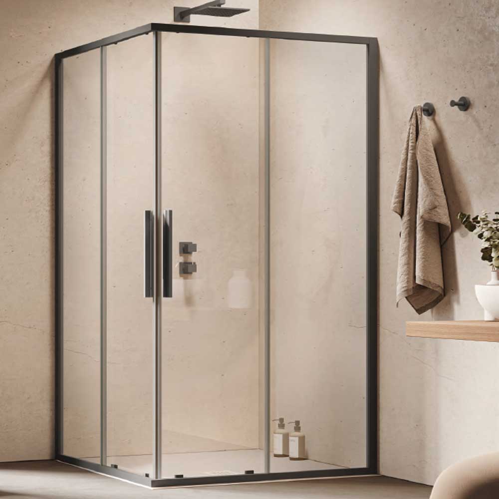 Box doccia con apertura Angolare 70x75 Profilo Nero Cristallo Trasparente 6 mm Anticalcare Permanente HEXA by SAMO