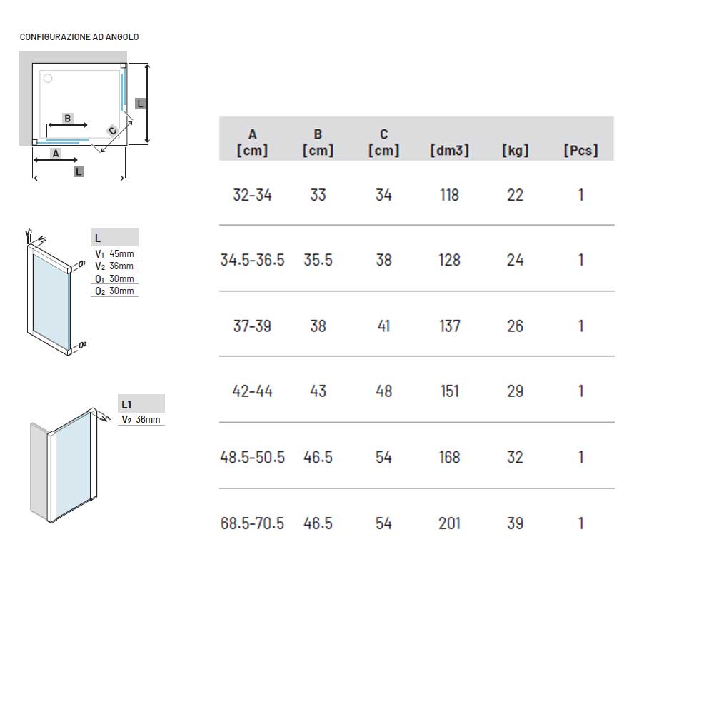 Box doccia con apertura Angolare 90x90 Profilo Cromato Cristallo Opaco 6 mm Anticalcare Permanente HEXA by SAMO
