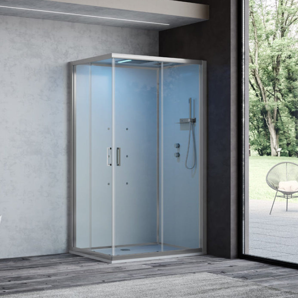 Cabina doccia multifunzione Ercole Plus cm 100x80 con idrogetti dorsali Bluetooth e Cromoterapia- Versione Destra