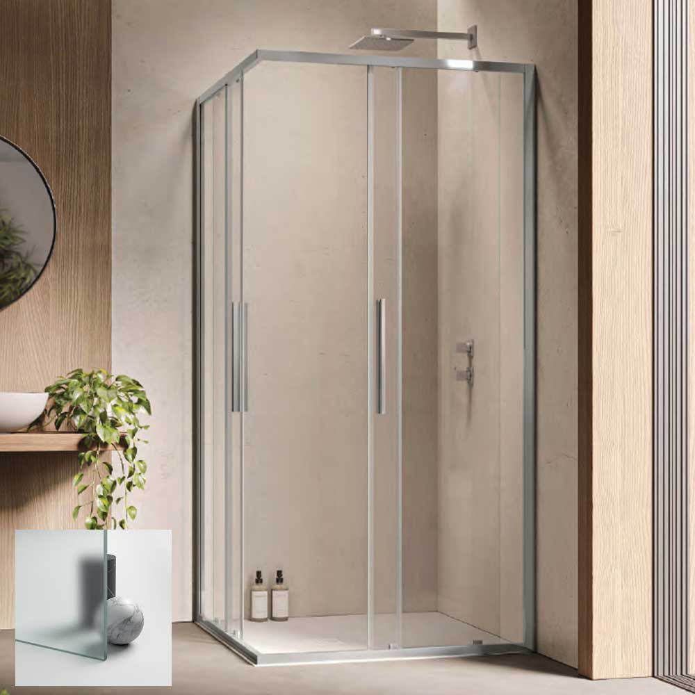 Box doccia con apertura Angolare 90x120 Profilo Cromato Cristallo Opaco 6 mm Anticalcare Permanente HEXA by SAMO