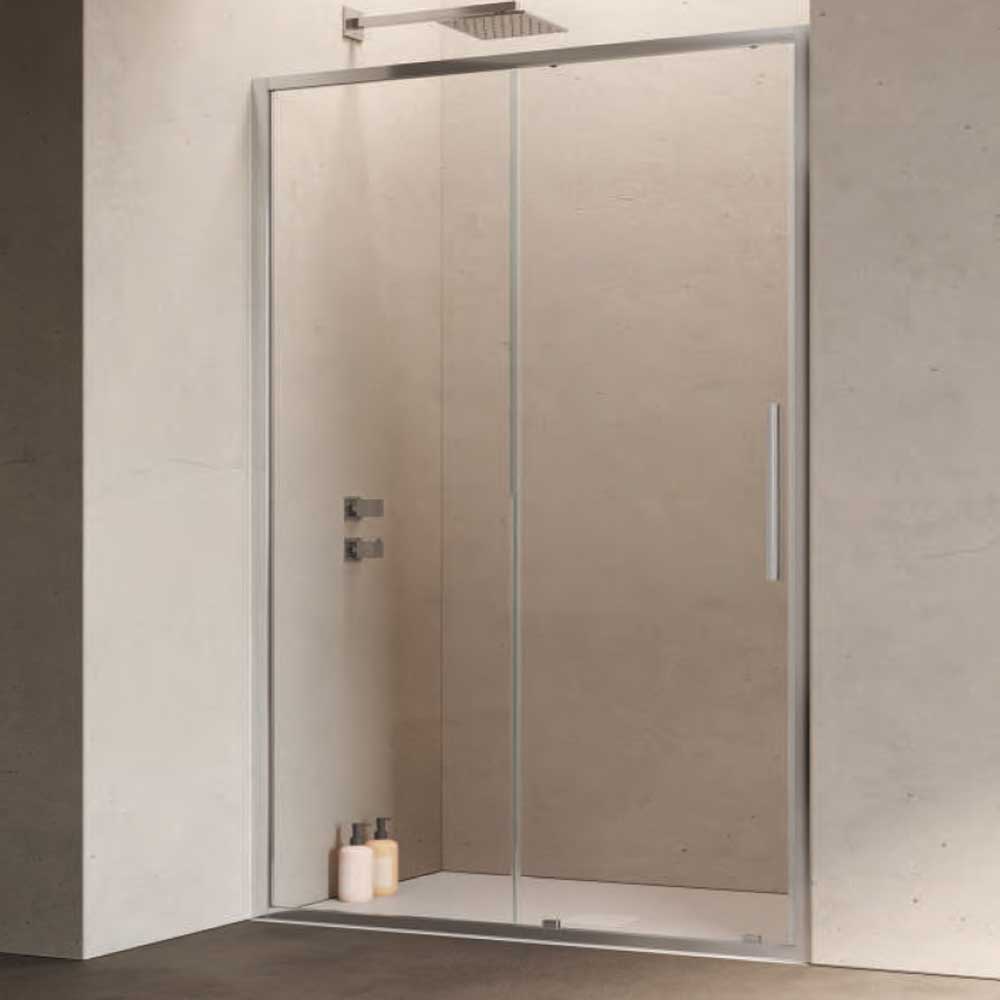Porta doccia con Apertura scorrevole da cm 120 con Profilo in Alluminio Cromato e Cristallo 6 mm Trasparente Anticalcare Hexa by SAMO