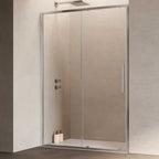Porta doccia con Apertura scorrevole da cm 140 con Profilo in Alluminio Cromato e Cristallo 6 mm Trasparente Anticalcare Hexa by SAMO