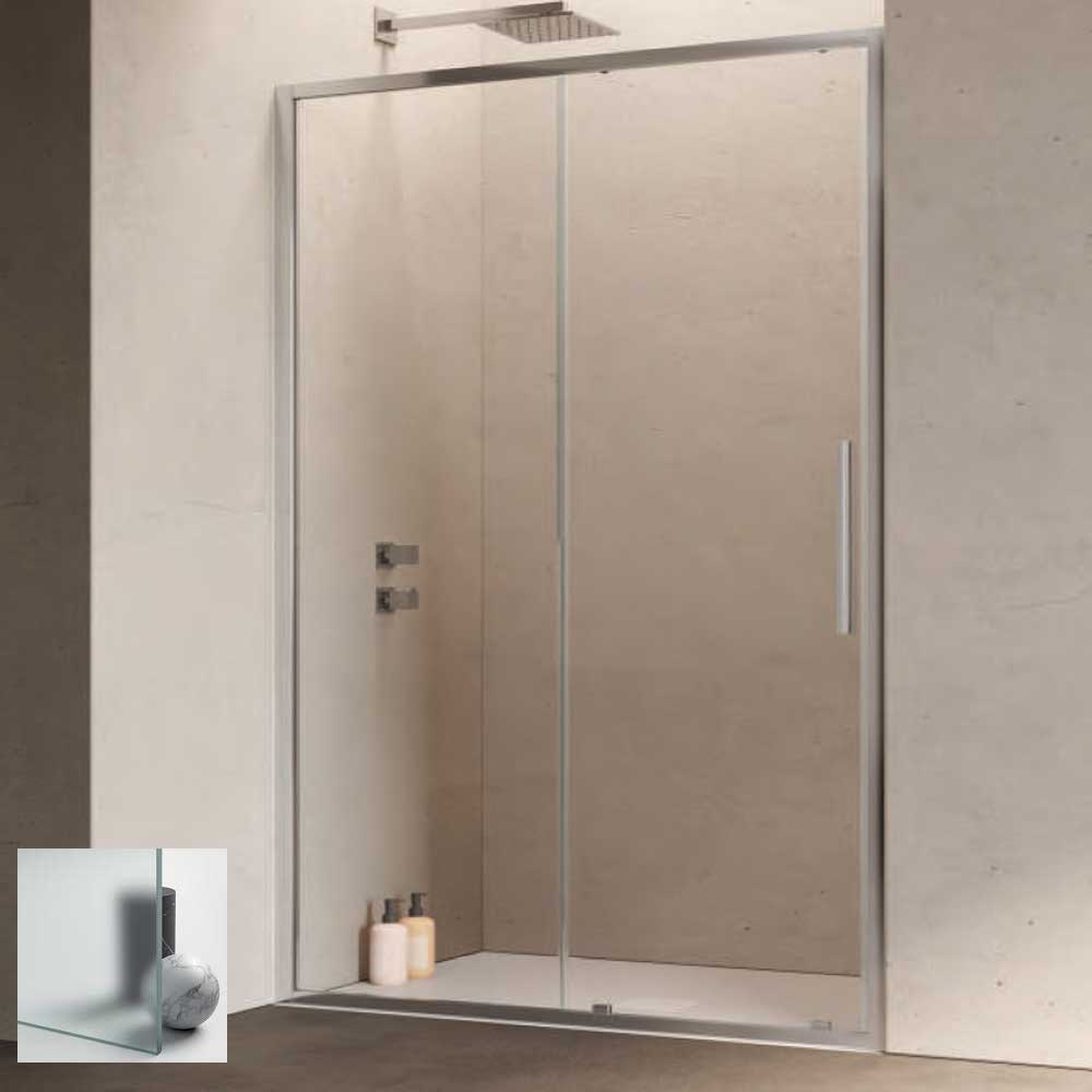 Porta doccia con Apertura scorrevole da cm 140 con Profilo in Alluminio Cromato e Cristallo 6 mm Opaco Anticalcare Hexa by SAMO