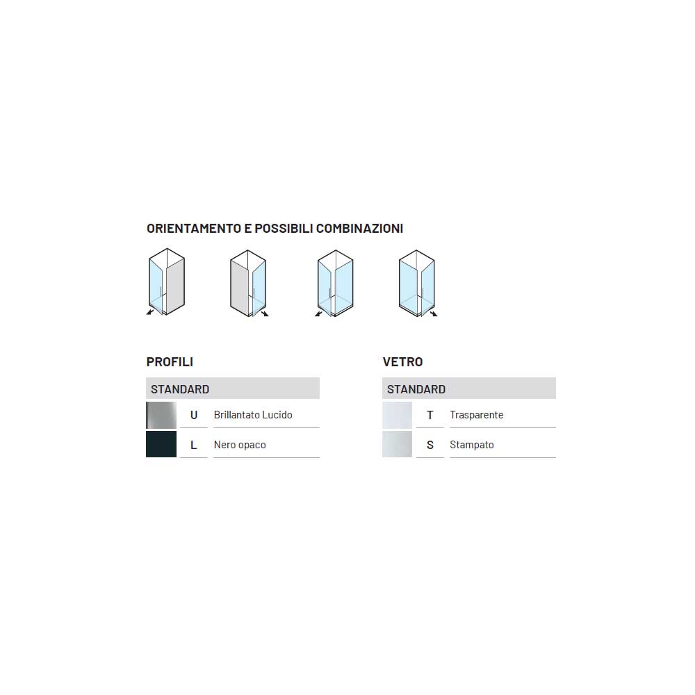 Porta doccia con Battente da cm 75 con Profilo in Alluminio Nero e Cristallo 6 mm Trasparente Anticalcare Hexa by SAMO