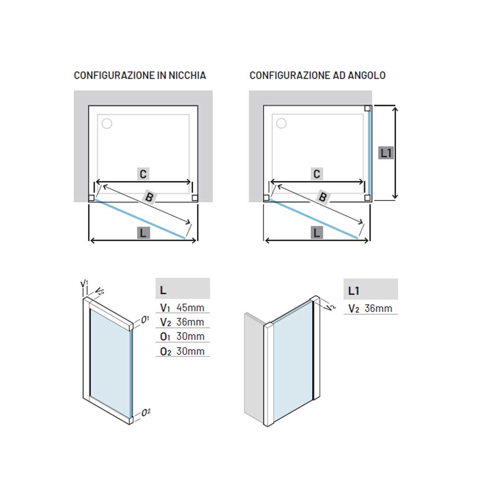 Porta doccia con Battente da cm 80 con Profilo in Alluminio Nero e Cristallo 6 mm Trasparente Anticalcare Hexa by SAMO