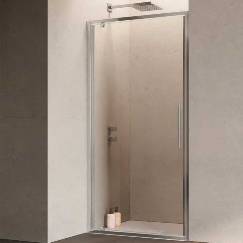 Porta doccia con Apertura Battente Pivot da cm 100 con Profilo in Alluminio Cromato e Cristallo 6 mm Trasparente Anticalcare Hexa by SAMO