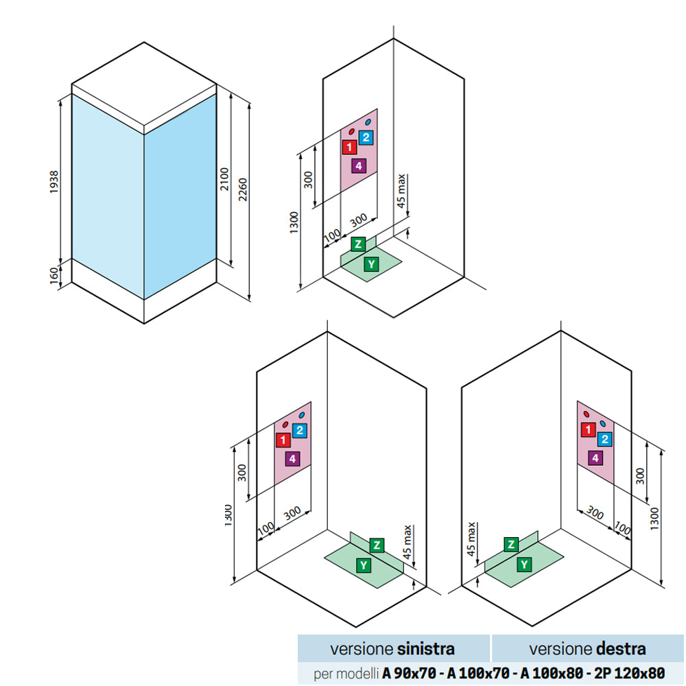 Cabina doccia multifunzione Novellini con idromassaggio cm 80x80