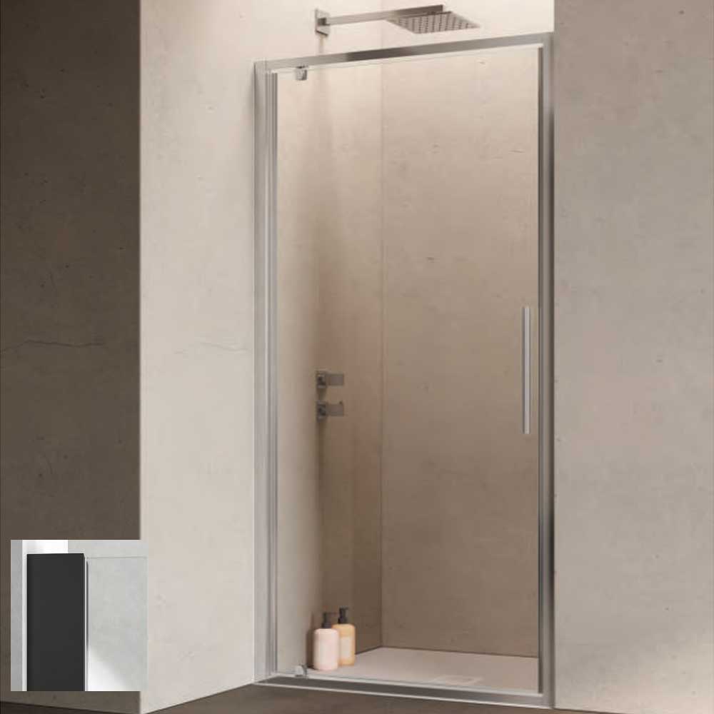 Porta doccia con Battente Pivot da cm 75 con Profilo in Alluminio Nero e Cristallo 6 mm Trasparente Anticalcare Hexa by SAMO