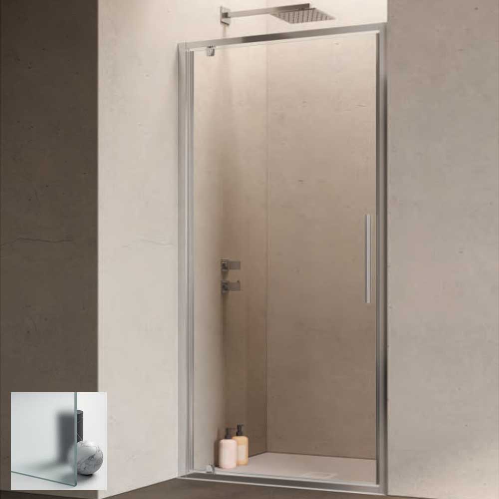 Porta doccia con Battente Pivot da cm 80 con Profilo in Alluminio Cromato e Cristallo 6 mm Opaco Anticalcare Hexa by SAMO