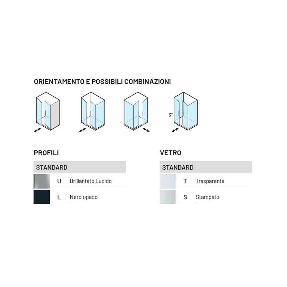 Porta doccia con Apertura Saloon da cm 90 con Profilo in Alluminio Nero e Cristallo 6 mm Trasparente Anticalcare Hexa by SAMO
