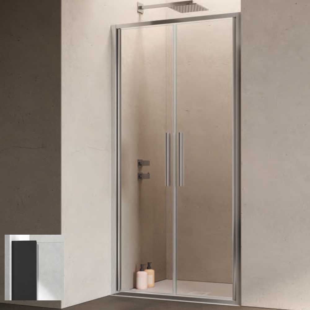 Porta doccia con Apertura Saloon da cm 90 con Profilo in Alluminio Nero e Cristallo 6 mm Trasparente Anticalcare Hexa by SAMO