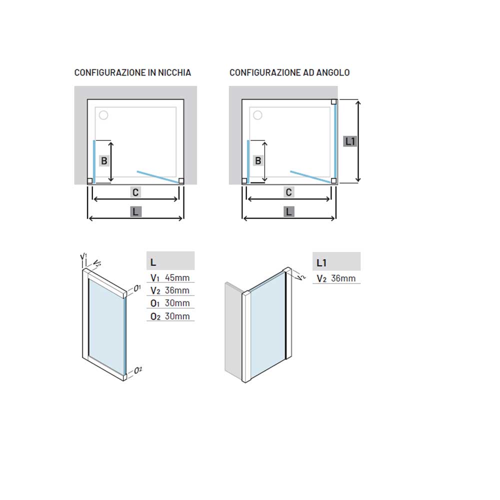 Porta doccia con Apertura Saloon da cm 90 con Profilo in Alluminio Nero e Cristallo 6 mm Trasparente Anticalcare Hexa by SAMO