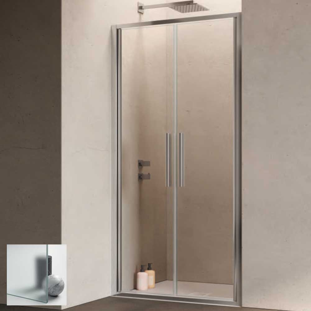 Porta doccia con Apertura Saloon da cm 90 con Profilo in Alluminio Cromato e Cristallo 6 mm Opaco Anticalcare Hexa by SAMO