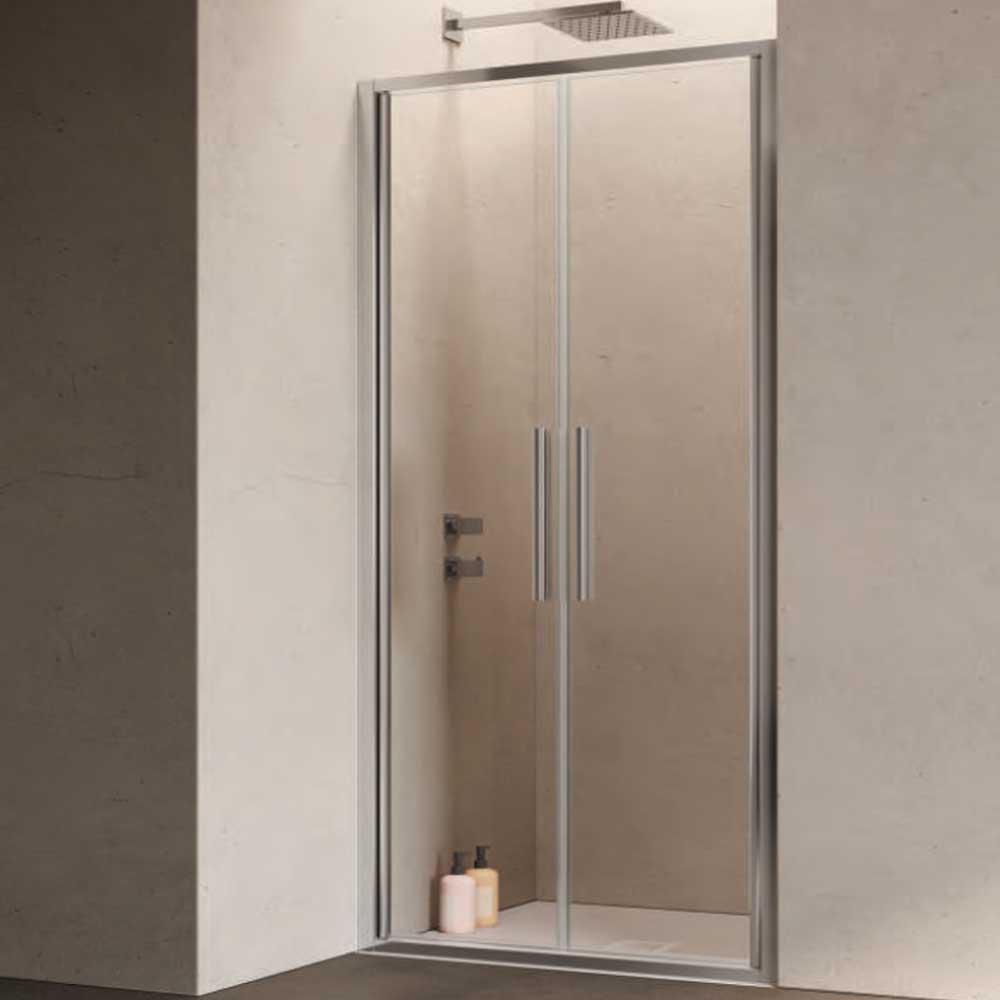 Porta doccia con Apertura Saloon da cm 90 con Profilo in Alluminio Cromato e Cristallo 6 mm Trasparente Anticalcare Hexa by SAMO