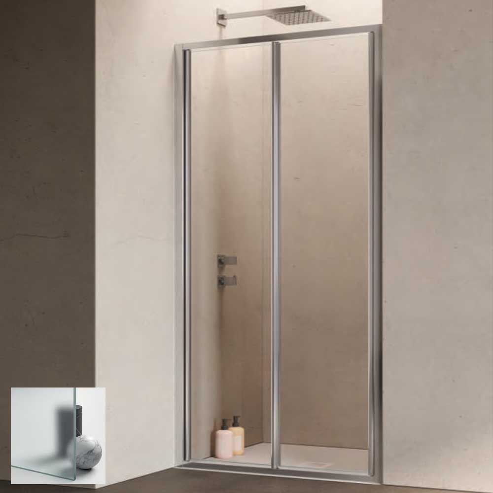 Porta doccia con Apertura Soffietto da cm 75 con Profilo in Alluminio Cromato e Cristallo 6 mm Opaco Anticalcare Hexa by SAMO