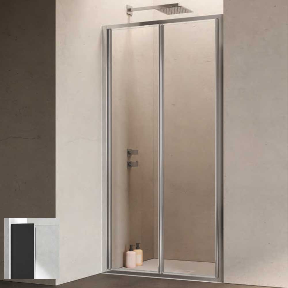 Porta doccia con Apertura Soffietto da cm 80 con Profilo in Alluminio Nero e Cristallo 6 mm Trasparente Anticalcare Hexa by SAMO