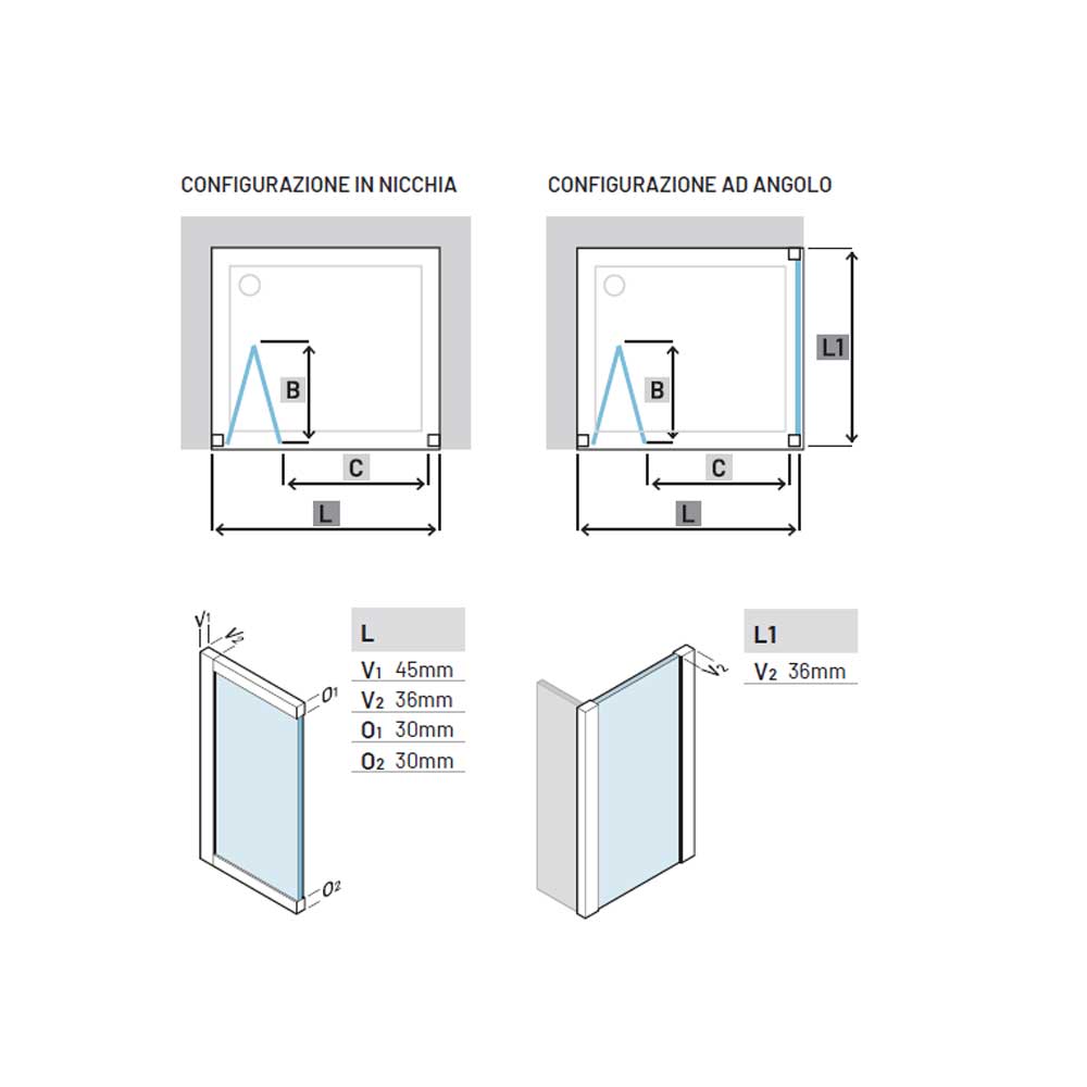 Porta doccia con Apertura Soffietto da cm 90 con Profilo in Alluminio Cromato e Cristallo 6 mm Trasparente Anticalcare Hexa by SAMO