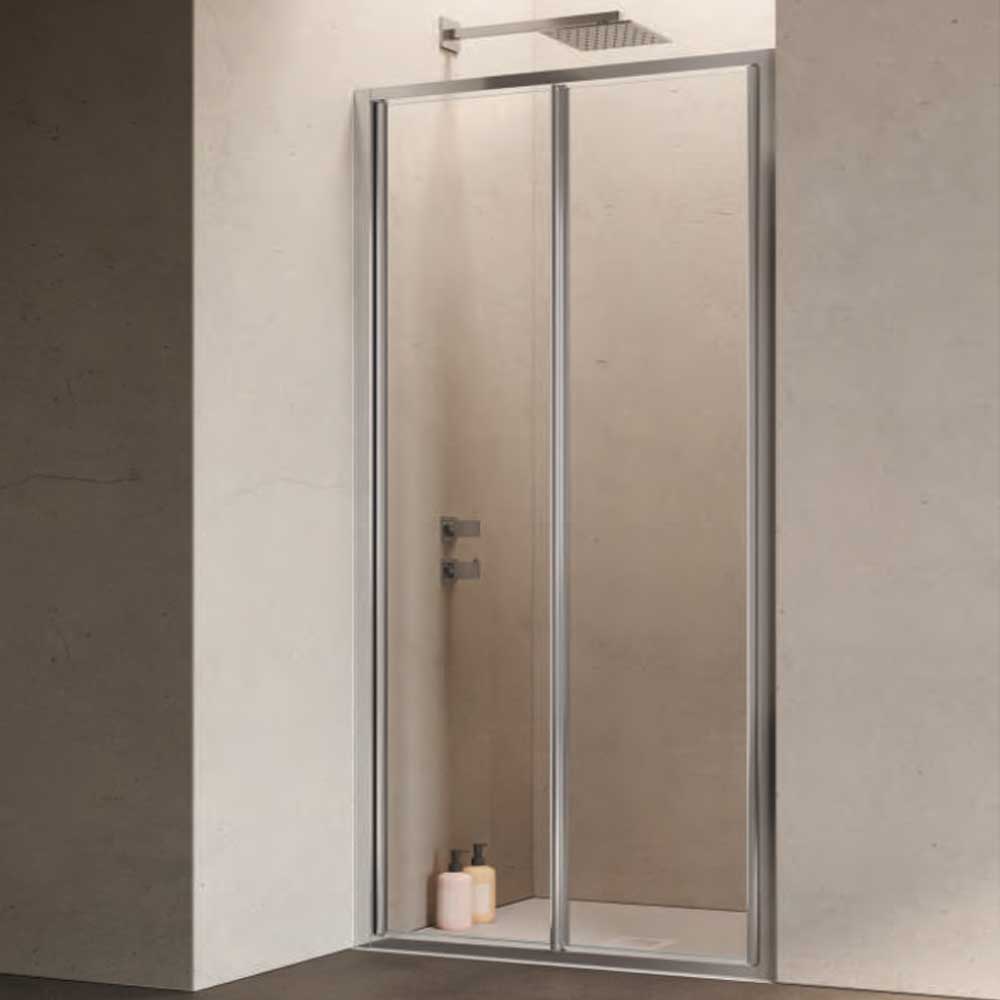 Porta doccia con Apertura Soffietto da cm 100 con Profilo in Alluminio Cromato e Cristallo 6 mm Trasparente Anticalcare Hexa by SAMO