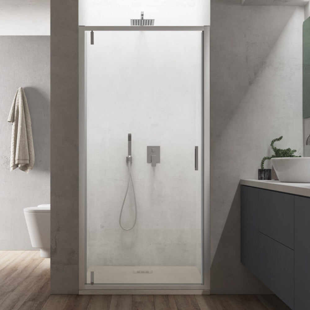 Porta doccia battente da 91 cm modello Dioniso in cristallo trasparente 6 mm Reversibile