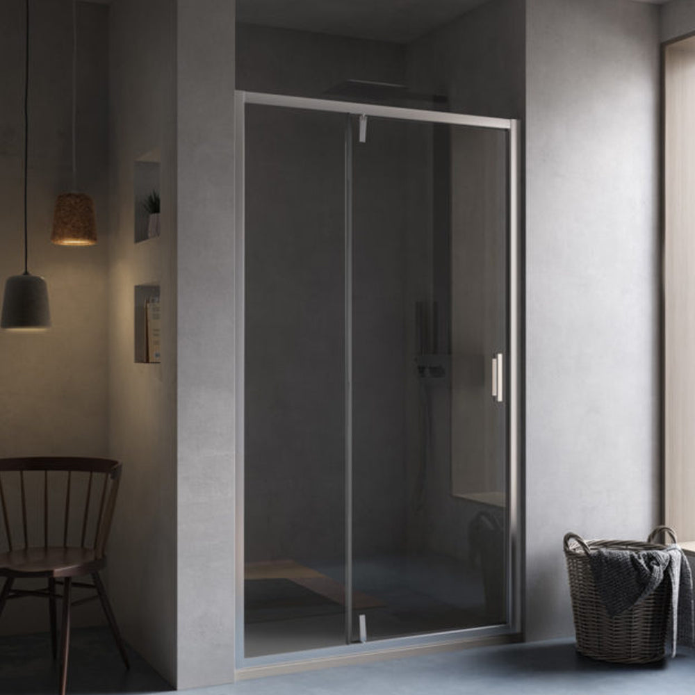 Porta doccia battente da 120 cm modello Dioniso in cristallo trasparente 6 mm reversibile