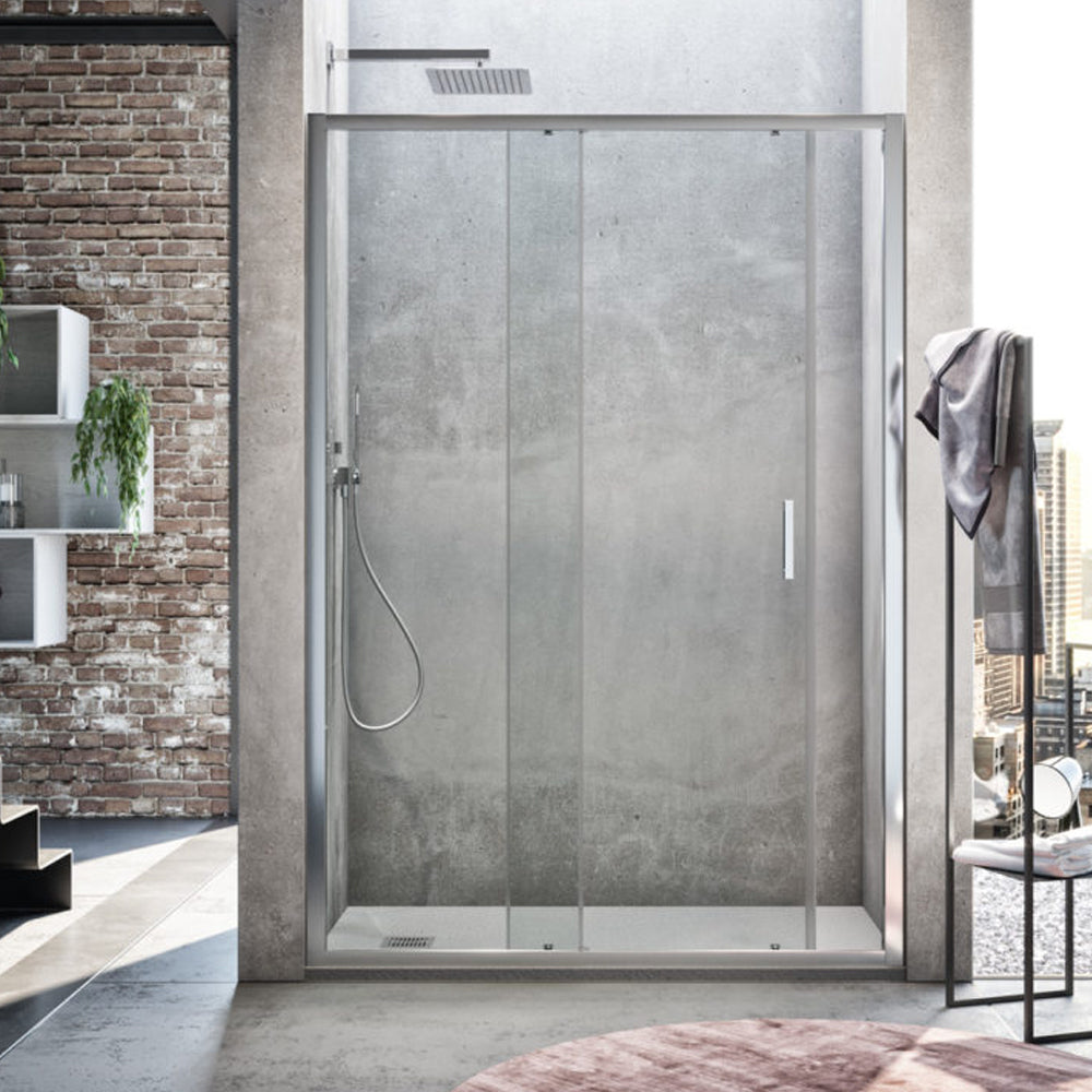 Porta doccia scorrevole da 132 cm modello Dioniso in cristallo trasparente 6 mm reversibile
