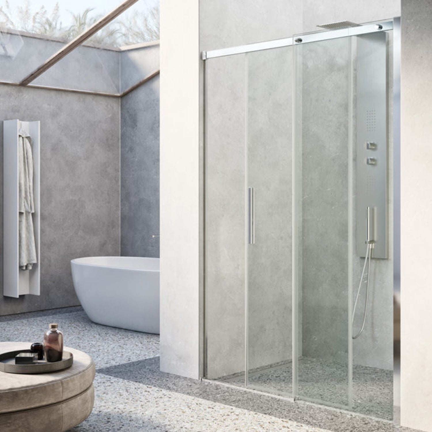 Porta doccia ad apertura scorrevole cm 100x200h modello Diomede in cristallo temperato mm 8 reversibile