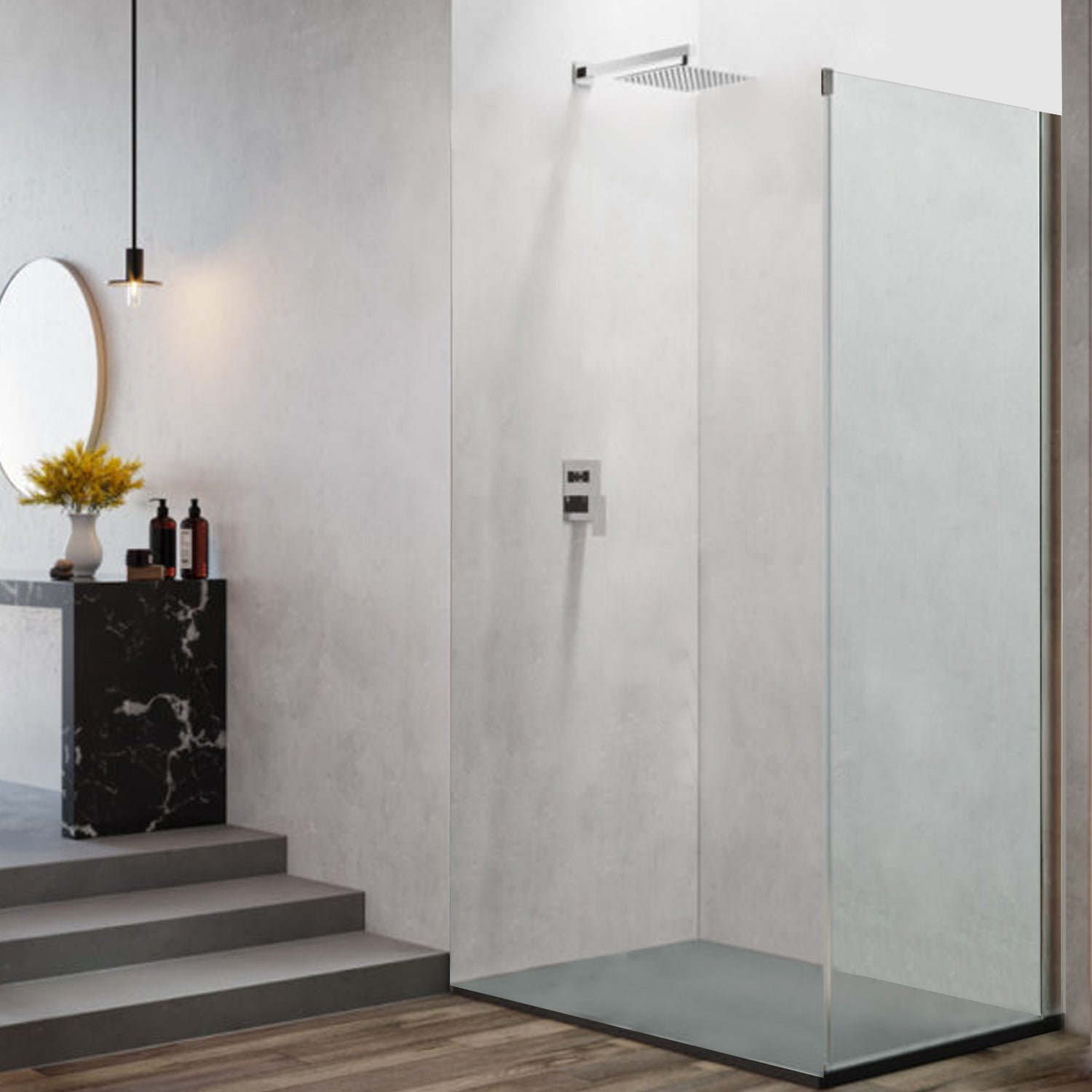 Pannello fisso da cm 80 per porta doccia apertura scorrevole reversibile modello Diomede in cristallo temperato mm 8