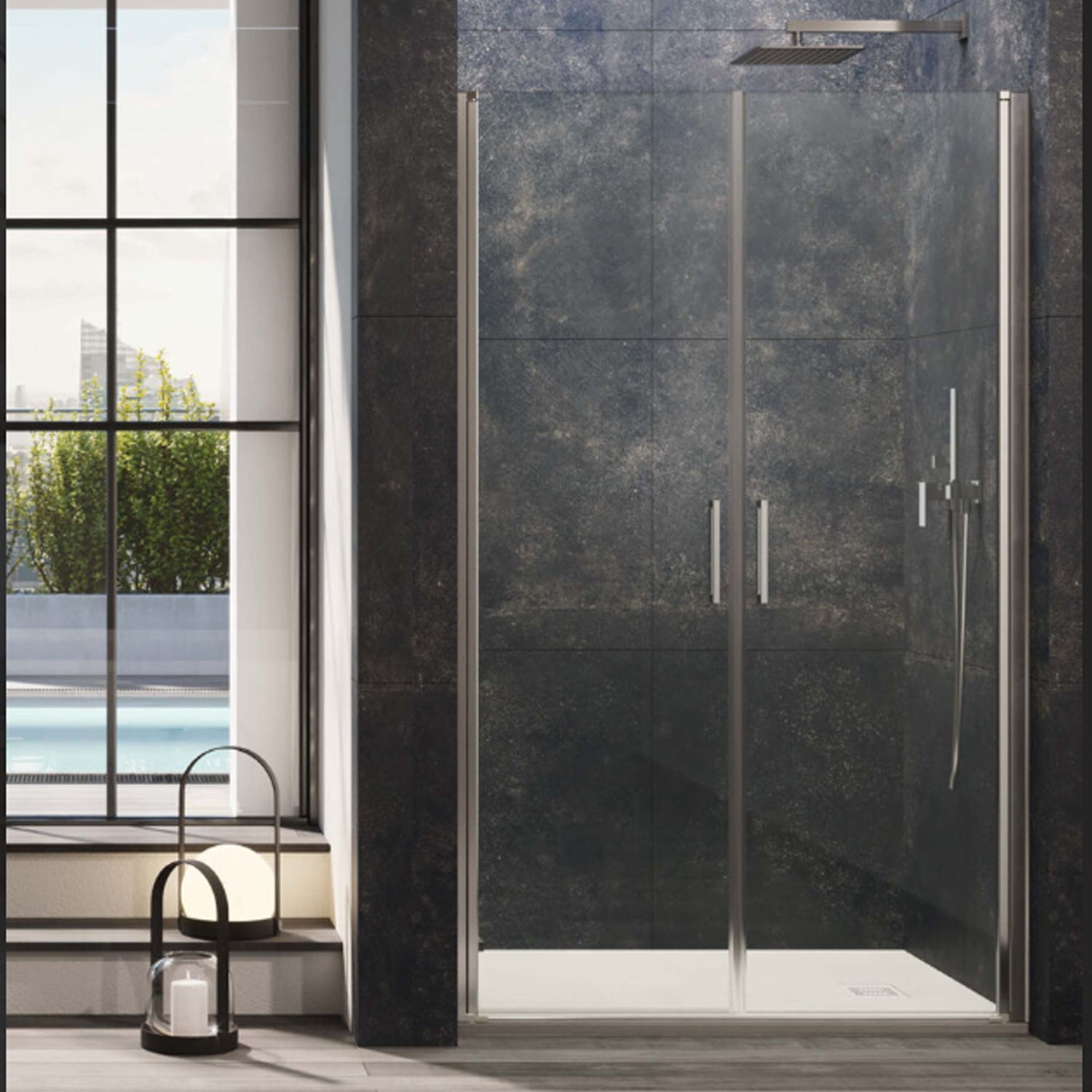 Porta doccia con apertura saloon modello Ermes da 100 cm cristallo trasparente temperato 6 mm